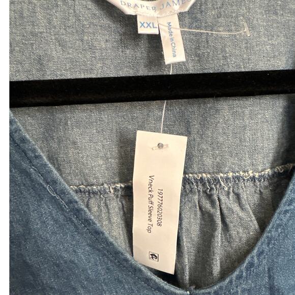 NWT Draper James V-Neck Puff Sleeve Chambray Top Shirt XXL - Picture 6 of 10